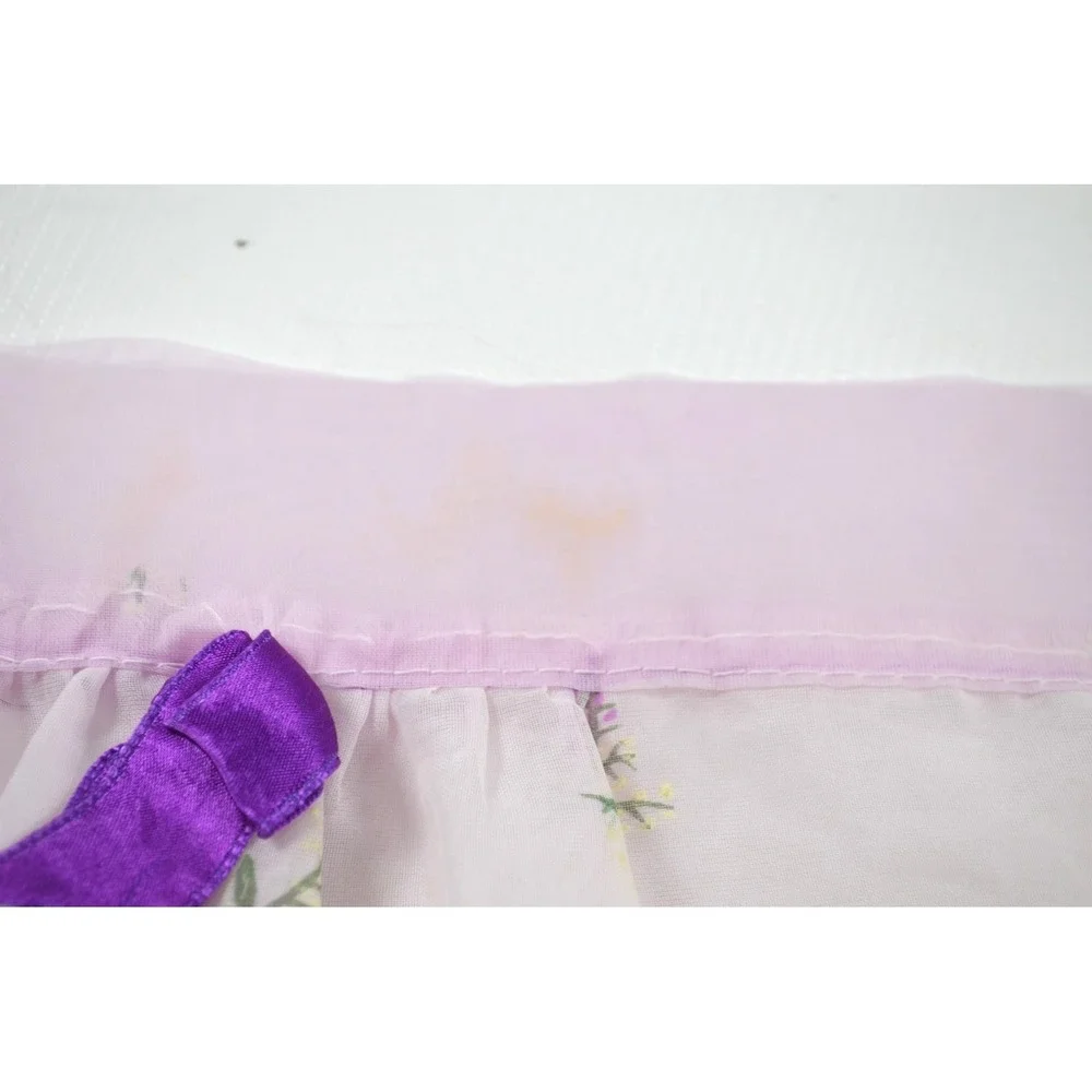 Vintage MCM 60s Half‎ Apron Sheer Purple Floral Pockets Waist Band 17